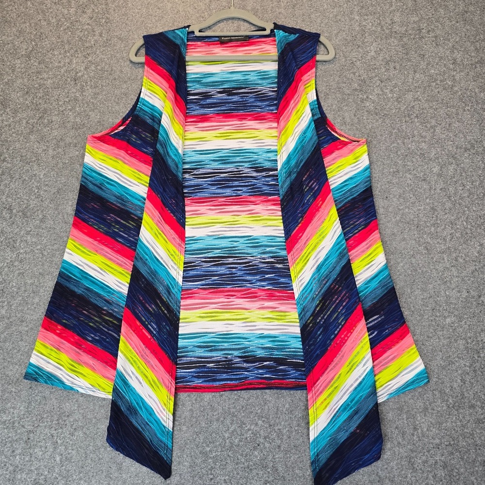 Travel Elements Vest Womens Large Multicolor Striped Crochet Draped Open Front